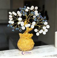 Véritable Agate Gemstone Evil Eye Tree Gomti Chakra Handmade Golden Money Potli Base Feng Shui Style Decorative Item Healing Gift