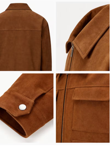 Veste en daim premium, Veste en cuir en gros, Vêtement d'extérieur pour homme, Manteau en daim doux, Veste chemise en daim pour homme, Couleur unie, Col rabattu - Product Image 6