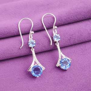 Tanzanite <b>Dangle</b> <b>Earrings</b> 925 Sterling <b>Silver</b> CZ Vintage Wedding Anniversary Party Birthstone Jewelry for Women Elegant Gift - Product Image 5