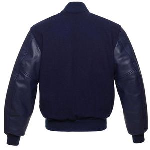เสื้อแจ็คเก็ตเบสบอลแบบ Varsity Letterman สำหรับผู้ชาย แบรนด์สั่งทำพิเศษ พร้อมไส้ขนเป็ดระบายอากาศได้ดี แขนหนังแท้ ปะติดแพทช์สีดำ สำหรับฤดูหนาว - Product Image 3