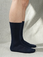 Chaussettes habillées pour hommes bleu marine, fines, côtelées, mi-mollet, en coton doux, avec revers élastique, pour tenue formelle, bureau, affaires, pantalon, marche et chaussures.
