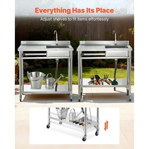 Lavello Commerciale a Vasca Singola in Acciaio Inossidabile con Ruote e Rubinetto Acqua Calda/Fredda per Cucina Professionale - Product Image 2