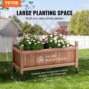 Jardinière surélevée autoportante en bois pour plantes, 76,2 cm x 33 cm x 156,1 cm, avec trous de drainage, pour jardins et plantes d'extérieur - Product Image 2