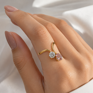 <b>Cluster</b> Traditional Alloy <b>Crystal</b> Rhinestone Two Stone Pear Cut Ring for Women Gift Party - Product Image 3