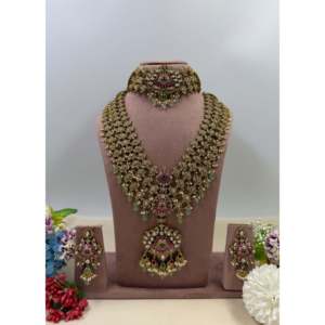 Indian Ethnic Pallika Jadau Polki Semi <b>Bridal</b> Gold Plated Brass Zircon Wedding <b>Jewelry</b> <b>Set</b> - Product Image 3