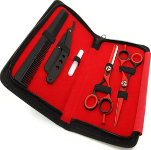 Kit de peluquería con espejo pulido, tijeras de entresacar, tijeras de acero inoxidable, kit de afeitado con peine en oferta - Product Image 1