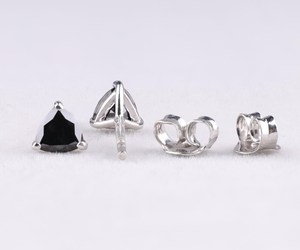 Elegant Luxury Trillion Halo <b>Stud</b> <b>Earrings</b> Pair Bohemian Style Natural Enhanced <b>Black</b> Diamond <b>Studs</b> <b>Earring</b> Pair Gift For Her - Product Image 5