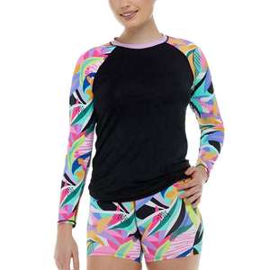 Women Long Sleeve Rash Guard Set UPF 50+ UV Protection Swim Shirt Floral <b>Print</b> <b>Surfing</b> Swimwear Two Piece Athletic Bathing Suit - Product Image 4