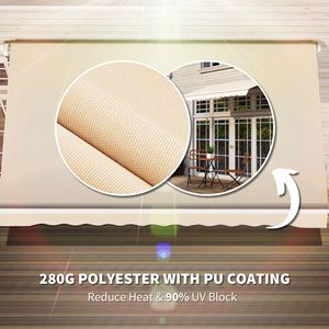 Tenda Parasole Retrattile Manuale 8FT X 10FT per Patio con Manovella Facile e Protezione UV Beige - Product Image 5