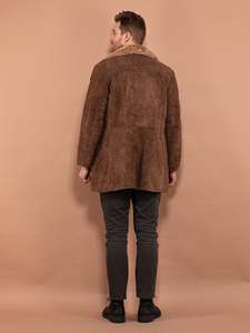 <b>Men's</b> Brown Suede <b>Leather</b> <b>Jacket</b> With Faux Fur Lining Turn-down Collar Double Breasted Windproof Winter Coat Casual Style - Product Image 3
