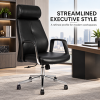 Chaise de bureau exécutive ergonomique moderne et épurée à dossier haut en cuir PU, base chromée, hauteur réglable, pivotante, pour hôpital et école