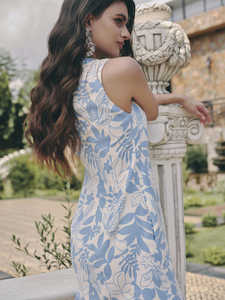 Robe en forme de A prête à être expédiée Mini robe Vintage Flora bleue Vintage Style décontracté doux marque locale haut de gamme du Vietnam - Product Image 3