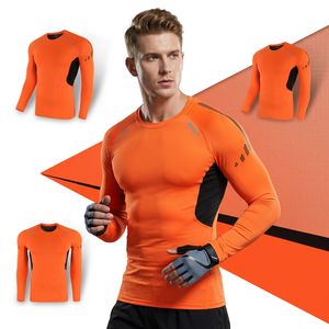 Men's Orange Long Sleeve Quick Dry Knitted Sport T-Shirt Slim Fit O-Neck Solid Color Formal Lightweight 220g Eco-Friendly - Product Image 1