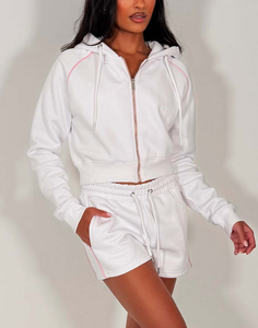 2026 Custom Autumn Full <b>Zip</b> <b>Up</b> Crop Top Hoodie Jacket and Shorts Sets for Casual 2 Piece Y2k Tracksuit Cotton/Poly Blend 280 GSM - Product Image 4