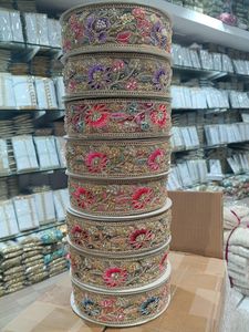Premium 3D Floral Embroidery <b>Lace</b> with Hand-Applied Beads and Multi-Color Flower Work Textile Trim for Bridal Wear and Decoratio - Product Image 1