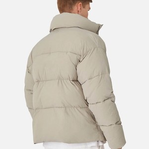 Men's Beige Puffer <b>Jacket</b> Windproof Winter Coat Casual Stand Collar <b>Zipper</b> Closure Polyester Wadding Thick Outerwear - Product Image 2