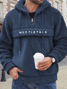 Sudadera con capucha y cremallera de un cuarto OEM personalizada con bordado, unisex, holgada, de forro polar, con estampado de letras, de peso pesado, para otoño, poliéster/algodón - Product Image 4