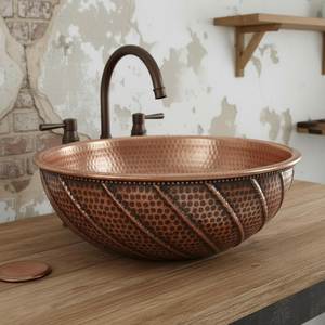 Authentic Copper Wash Basin Hand Hammered Sink Luxury Bathroom Fixture Durable Decorative Vanity Installation Design - Product Image 1