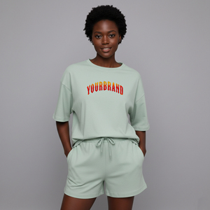 Conjunto de 2 Piezas para Mujer, 100% Algodón, Personalizado, Camiseta Oversize y Pantalones Cortos, Logotipo Bordado Personalizado, Encaje hasta la Rodilla, Ropa Deportiva Urbana - Product Image 4