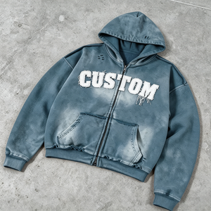 OEM/ODM Custom Logo Distressed Acid Wash Hoodies <b>Men</b> Oversized Baggy Vintage Drop Shoulder Premium Boxy Streetwear Faded Hoodie - Product Image 2