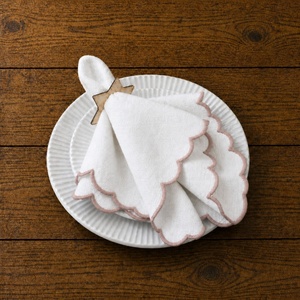 Simple Cotton <b>Table</b> Napkin With Scalloped Edge For Home Decoration Machine Washable Handmade Plain Rectangle Shape - Product Image 4