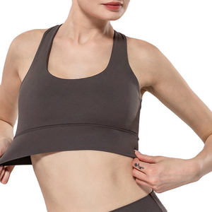 Women Deep V-Neck <b>Racerback</b> Yoga Sports <b>Bra</b> Seamless Solid Color Breathable Medium Support Activewear - Product Image 3