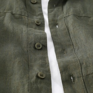 Chemises 100 % lin gris, neuves, personnalisées, unies pour garçons et hommes, chemises décontractées vert foncé à manches longues, motif uni - Product Image 6