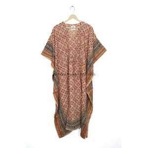 Kaftan indien 100% coton imprimé au bloc Bagru, cache-maillot de bain fait main, motif floral, longueur midi, taille naturelle, écologique, pour l'été et l'automne - Product Image 6