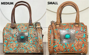 Bolso de Mano Pequeño de Cuero Repujado Estilo Western, Bolso Tipo Barril de Piel Vacuna Genuina, Bolsos de Viaje y de Mano para Mujer, para Uso Diario - Product Image 5