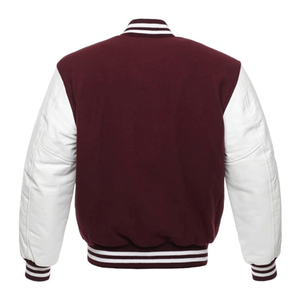 Veste bomber de baseball tendance pour hommes, personnalisée, en laine rouge et cuir véritable crème, style varsity. - Product Image 4