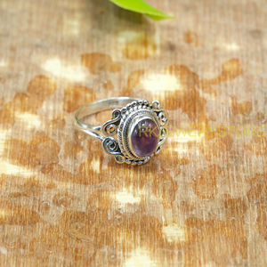 Bague ajustable en argent sterling 925 avec améthyste violette naturelle, faite à la main, style bohème vintage, pour femme, bijou de déclaration - Product Image 4