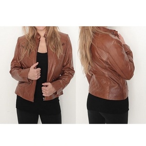 Veste en cuir véritable marron personnalisable ISONZ pour femme, fermeture éclair - Product Image 4