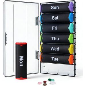 Grande boîte à pilules de voyage, organiseur hebdomadaire de pilules pour le matin et le soir, distributeur de pilules 2 fois par jour, conteneur de pilules quotidien pour 7 jours, pour le stockage des vitamines - Product Image 1