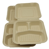 Boîte à lunch jetable en bagasse de canne à sucre et bambou, résistante aux micro-ondes, imperméable, anti-graisse, qualité alimentaire, impression personnalisée, emballage sur mesure