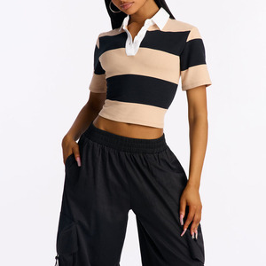 High Quality Print <b>Crop</b> <b>Top</b> Polo Shirt for Women Solid Color Blank Custom t Shirt with Embroidery Logo Women Polo Collar Shirt - Product Image 1