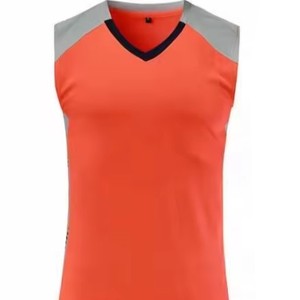 Ensemble uniforme de volley-ball pour hommes, orange et gris, sans manches, col en V, polyester anti-humidité, vêtements de sport pour adultes, toutes saisons - Product Image 3