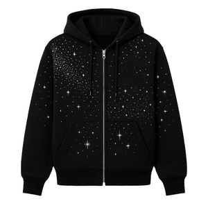 Sudadera con capucha unisex extragrande con cremallera completa, diseño de constelación de galaxias y cristales dispersos, estilo streetwear, personalizada, con pedrería, al por mayor - Product Image 1