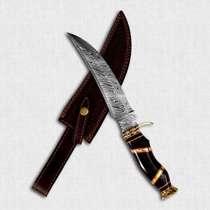 Couteau Bowie de camping, chasse et pêche en acier Damas, lame fixe, écologique, multi-usage, compatible lave-vaisselle, non réglable - Product Image 3