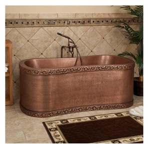 Baignoire autoportante en cuivre martelé à double paroi, rivets rustiques, style industriel de luxe, écologique, vente en gros pour hôtels et spas. - Product Image 2