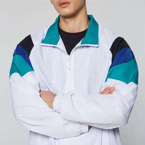 Wholesale Custom Men's Windbreaker <b>Set</b> <b>2</b> <b>Piece</b> Color Block Tracksuit <b>White</b> Sportswear Zip Up Jacket and Jogger Pants Sports Suit - Product Image 5