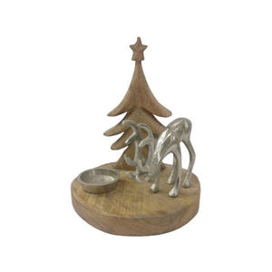 Fresh Arrival Handcrafted Aluminum Christmas <b>Tree</b> and 4 T-<b>Light</b> Silver Finished on Wooden Round Base Home and Hotel Decor Gifts - Product Image 2