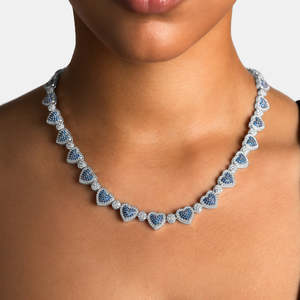 Collar de tenis de moissanita con corazón de zafiro azul, plata de ley 925, moissanita VVS, collar de lujo con eslabones de corazón para mujer - Product Image 2