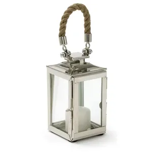 Handmade Coffee Table Metal <b>Candle</b> <b>Holder</b> Elegant Decorative Accent PieceSquare Metal Lantern With Rope Handle For Home Decor - Product Image 3