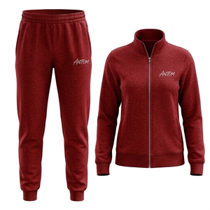 Custom Logo Women's Tracksuit Set 2 Piece <b>Fleece</b> <b>Jogger</b> Pants Full Zip Jacket Sportswear Gym Wear Sweatsuit OEM Wholesale - Product Image 5