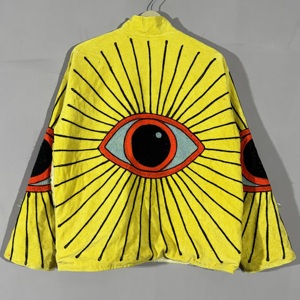 <b>Yellow</b> Velvet Eye Embroidery Suzani Jacket – Handmade Boho Festival Coat, Artistic Statement Outerwear, Unique - Product Image 3