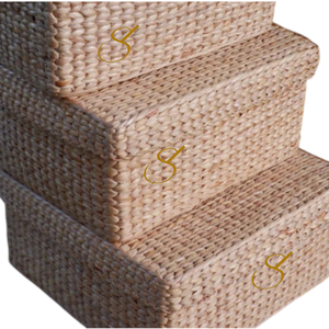 Handwoven Water Hyacinth Shelf <b>Basket</b> with Lid: <b>Rectangular</b> Storage - Product Image 4
