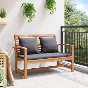 Banc de patio en bois de teck massif, 2 pièces, avec coussin marron et gris foncé - Product Image 3