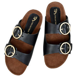 Sandalias de Plataforma de Cuero Genuino Negro con Hebillas Doradas, Punta Abierta, Suela de Corcho, Tacón de 20MM, Transpirables, a la Moda, Zapatos de Verano - Product Image 5