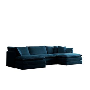 Divano Angolare Moderno Minimalista a U, 5 Posti Convertibile con Poggiapiedi Reversibile e 2 Pouf, Morbido per Soggiorno - Product Image 4