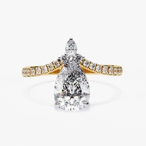 Anillo de compromiso de oro amarillo de 9K con diamante de laboratorio de 1.00CT talla pera en forma de lágrima, joyería nupcial con pavé, venta al por mayor - Product Image 1